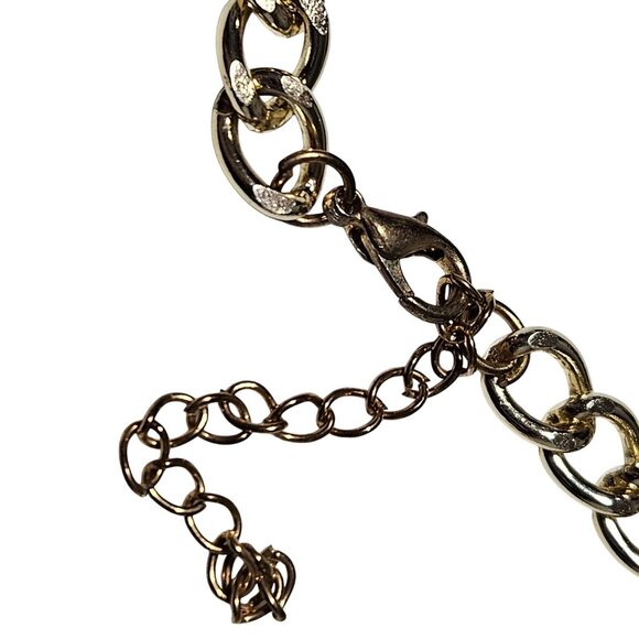 Elegant Large Faceted Red Gemstones Bib Necklace Gold Tone Chain Statement - Picture 3 of 6